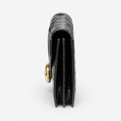 Fendi Black Crocodile Clutch with Gold Ring Clasp | Loved By Lea