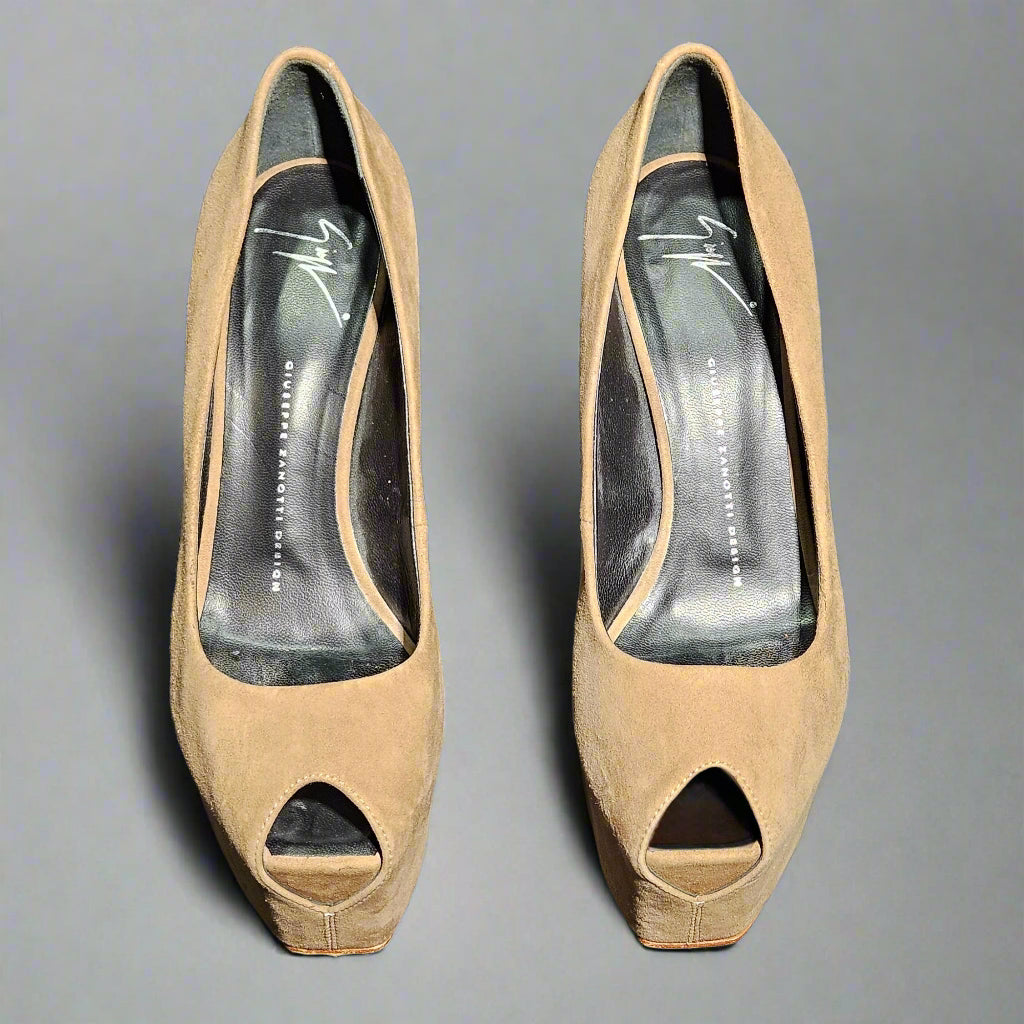Loved By Lea: Giuseppe Zanotti Liza 90 PL “Sand Camoscio” in Bamboo (Women’s US 9 / EU 39)
