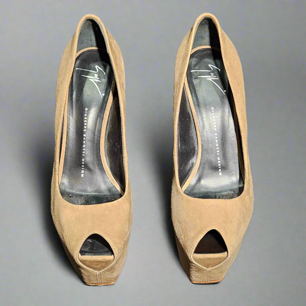 Giuseppe Zanotti Liza 90 PL Bamboo Suede Peep-Toe Platform EU 39