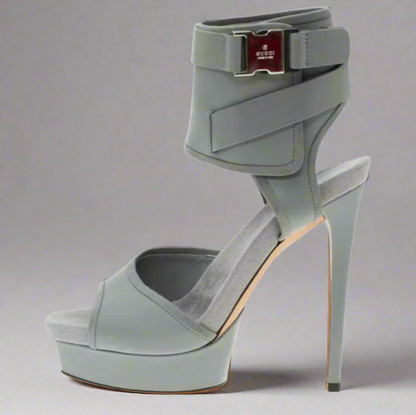 Loved By Lea: Gucci Grey Leather Gail Platform Sandals – Size 8.5/38.5 with Box
