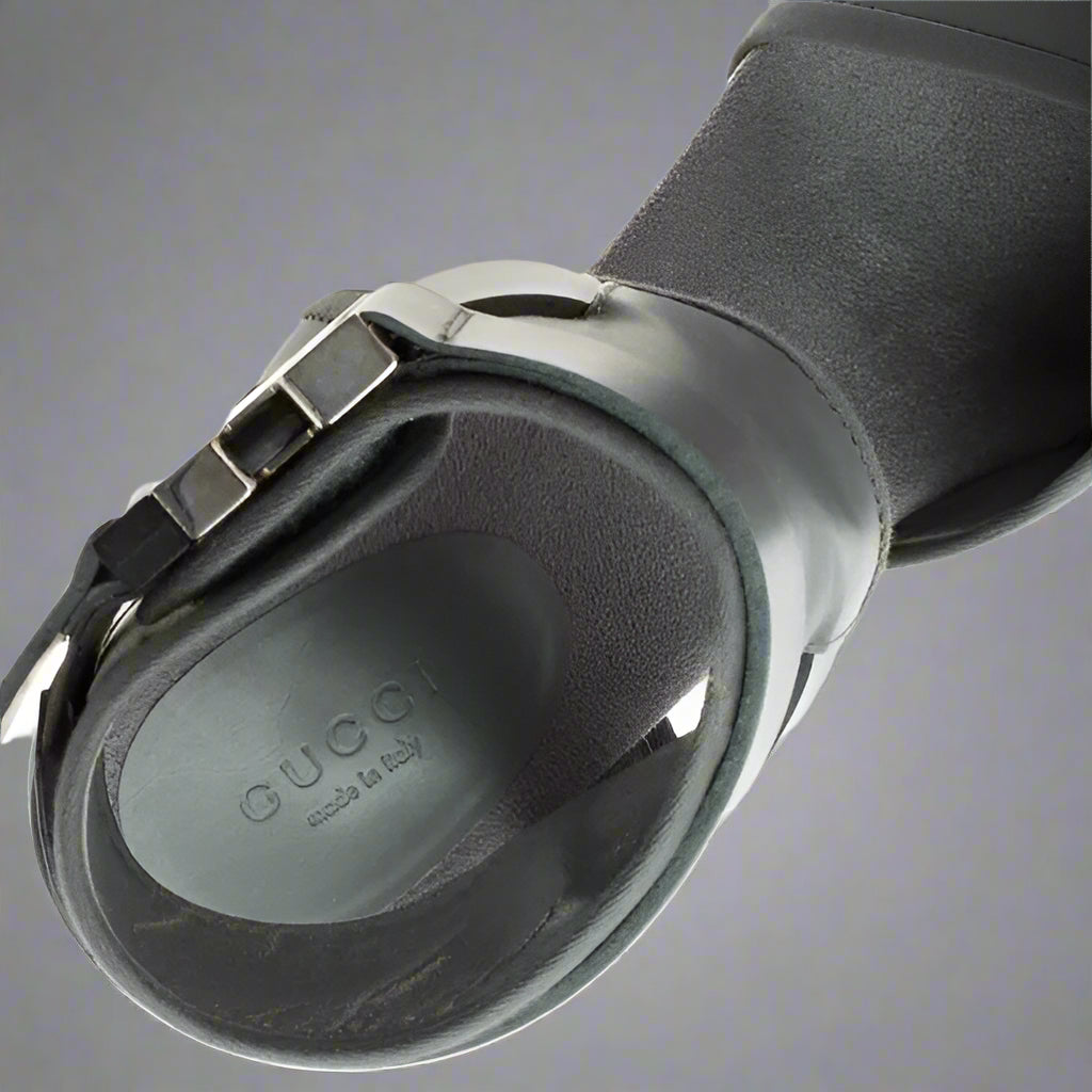 Loved By Lea: Gucci Grey Leather Gail Platform Sandals – Size 8.5/38.5 with Box