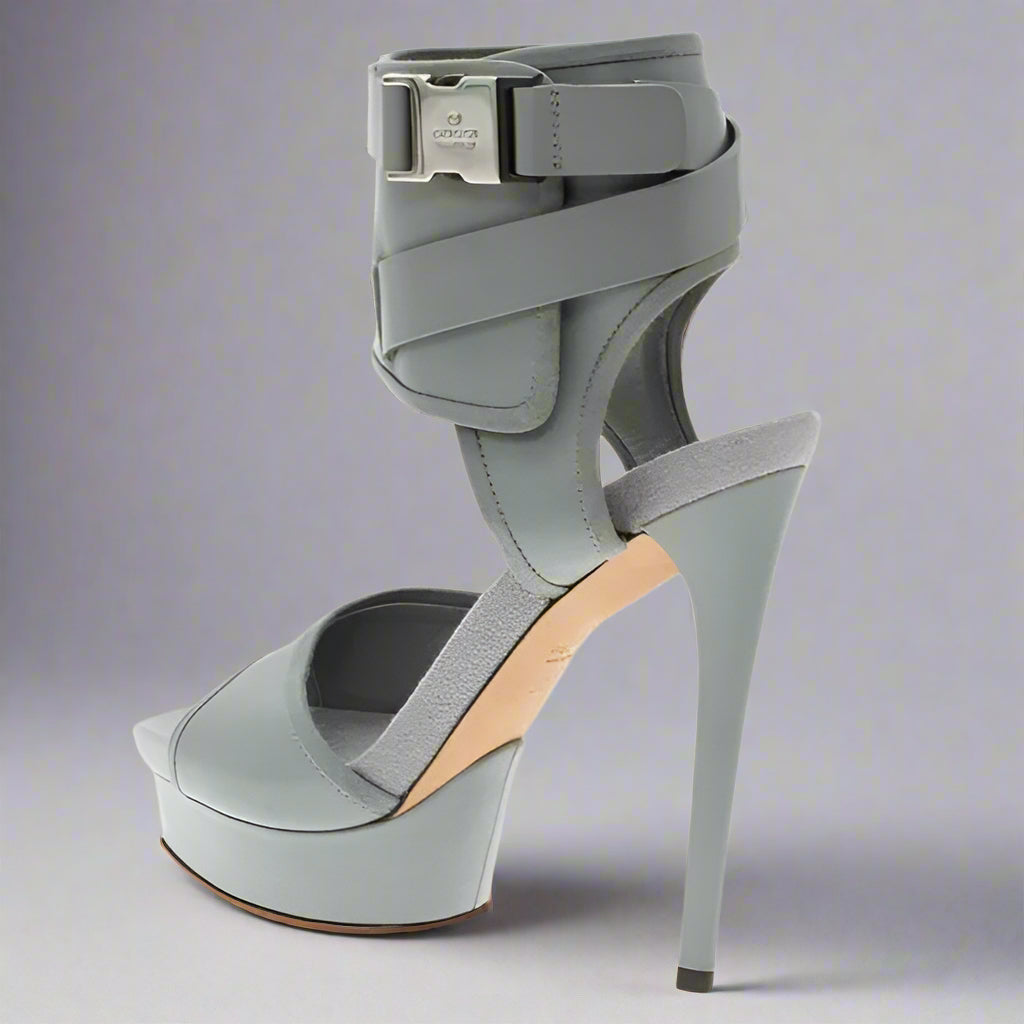 Loved By Lea: Gucci Grey Leather Gail Platform Sandals – Size 8.5/38.5 with Box