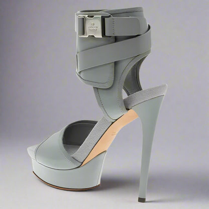 Loved By Lea: Gucci Grey Leather Gail Platform Sandals – Size 8.5/38.5 with Box