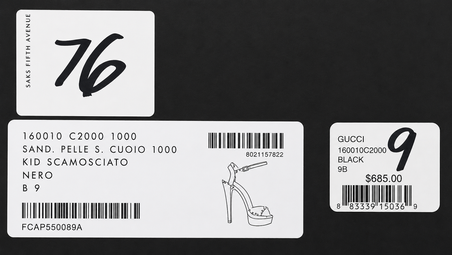 Gucci Black Kid Suede Metal-Plate Platform Sandals | Size 9B | A- Condition | Loved By Lea