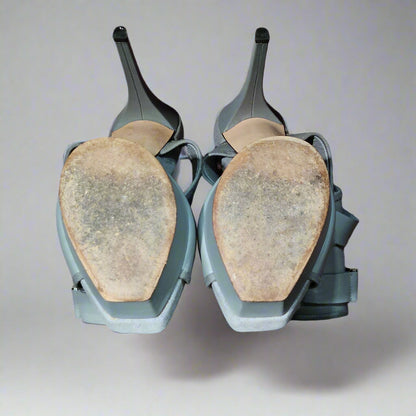 Loved By Lea: Gucci Grey Leather Gail Platform Sandals – Size 8.5/38.5 with Box