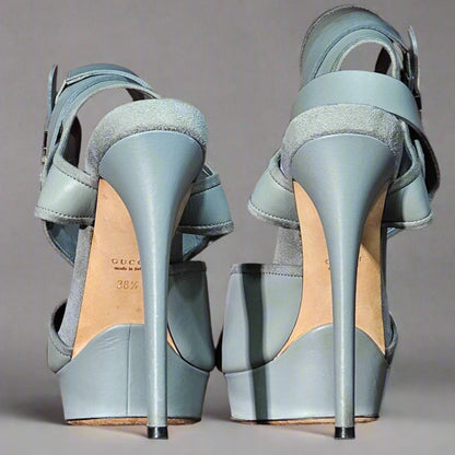 Loved By Lea: Gucci Grey Leather Gail Platform Sandals – Size 8.5/38.5 with Box