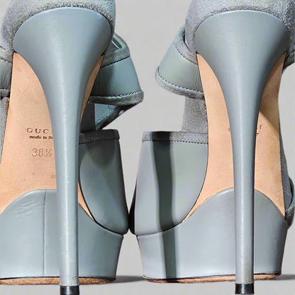 Loved By Lea: Gucci Grey Leather Gail Platform Sandals – Size 8.5/38.5 with Box