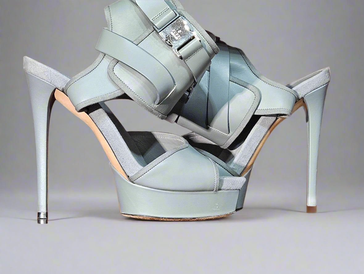 Loved By Lea: Gucci Grey Leather Gail Platform Sandals – Size 8.5/38.5 with Box