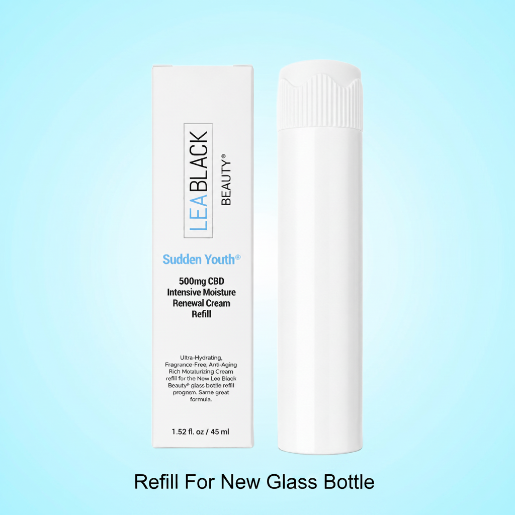 Lea Black Beauty Sudden Youth 500mg CBD Intensive Moisture Renewal Cream Refill on a light blue background