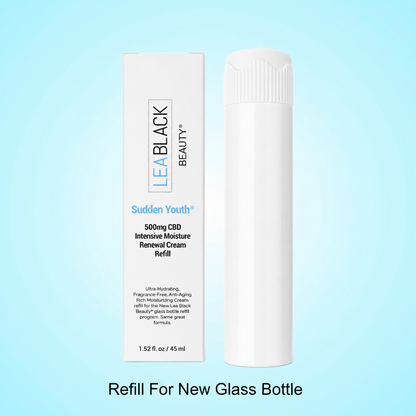 Lea Black Beauty Sudden Youth 500mg CBD Intensive Moisture Renewal Cream Refill on a light blue background