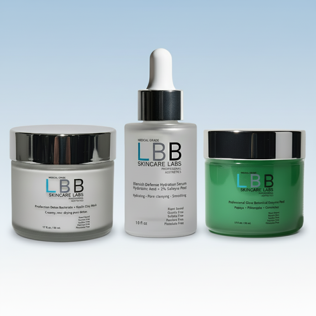 Three skincare products from LBB Skincare Labs on a white background