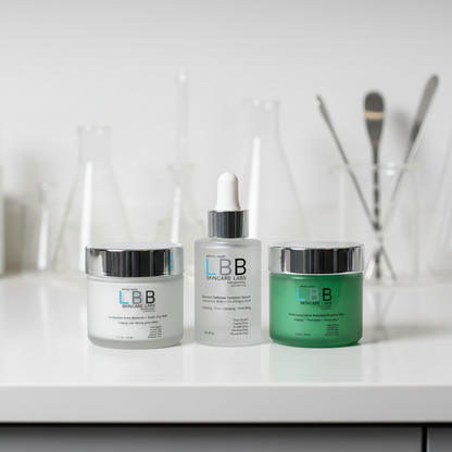 Three skincare products from LBB Skincare Labs on a white background