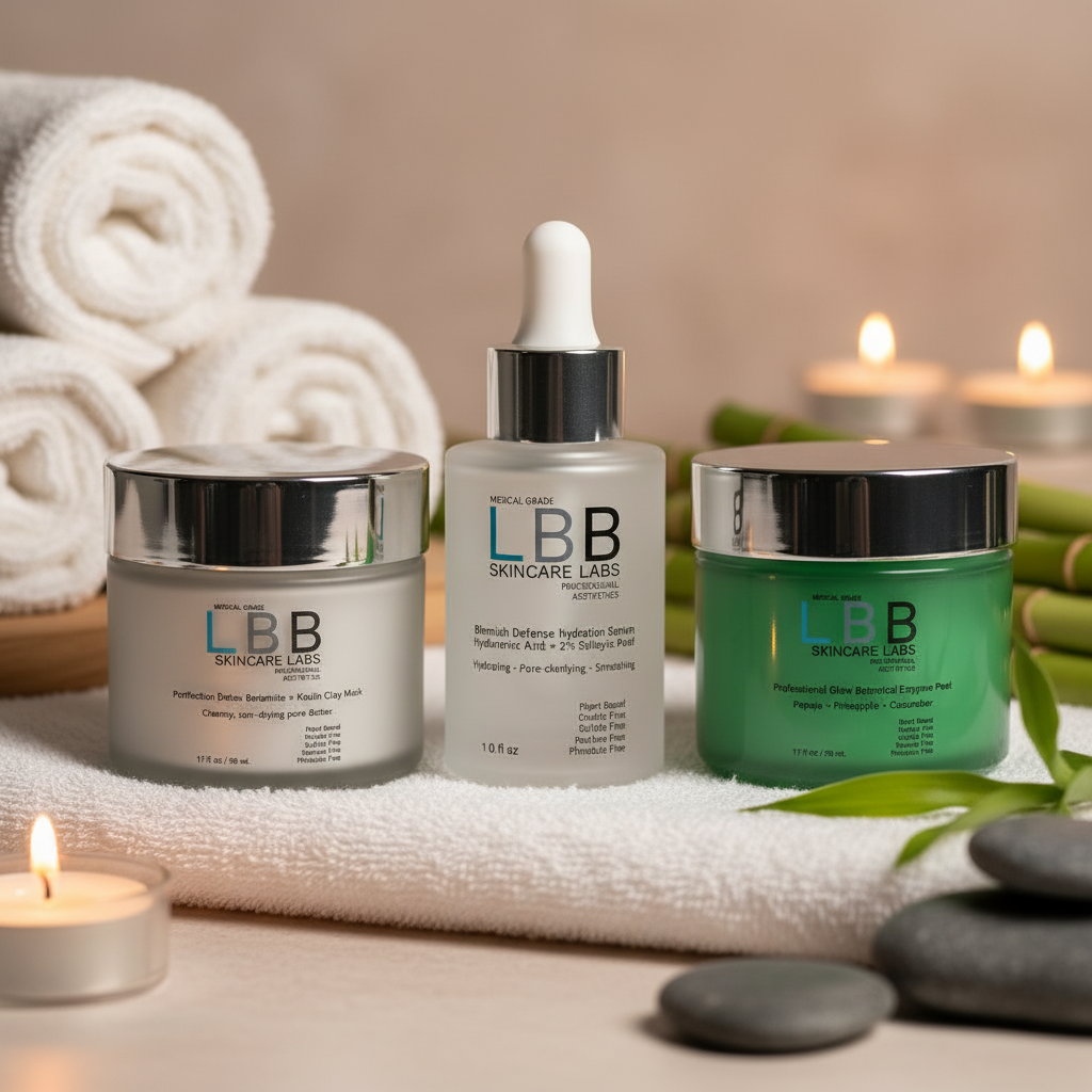 Three skincare products from LBB Skincare Labs on a white background