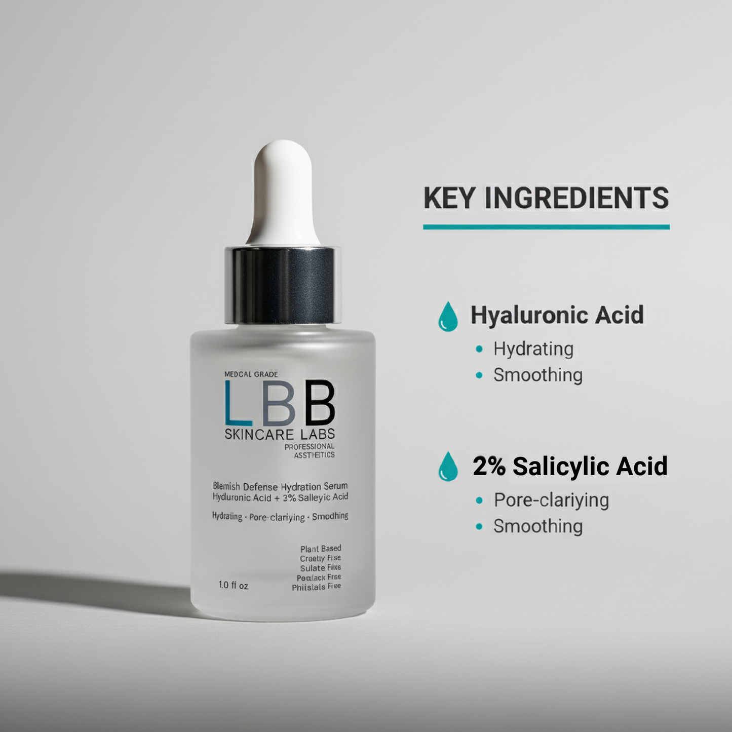 LBB Skincare Labs Blemish Defense Hydration Serum — Hyaluronic Acid + 2% Salicylic Acid