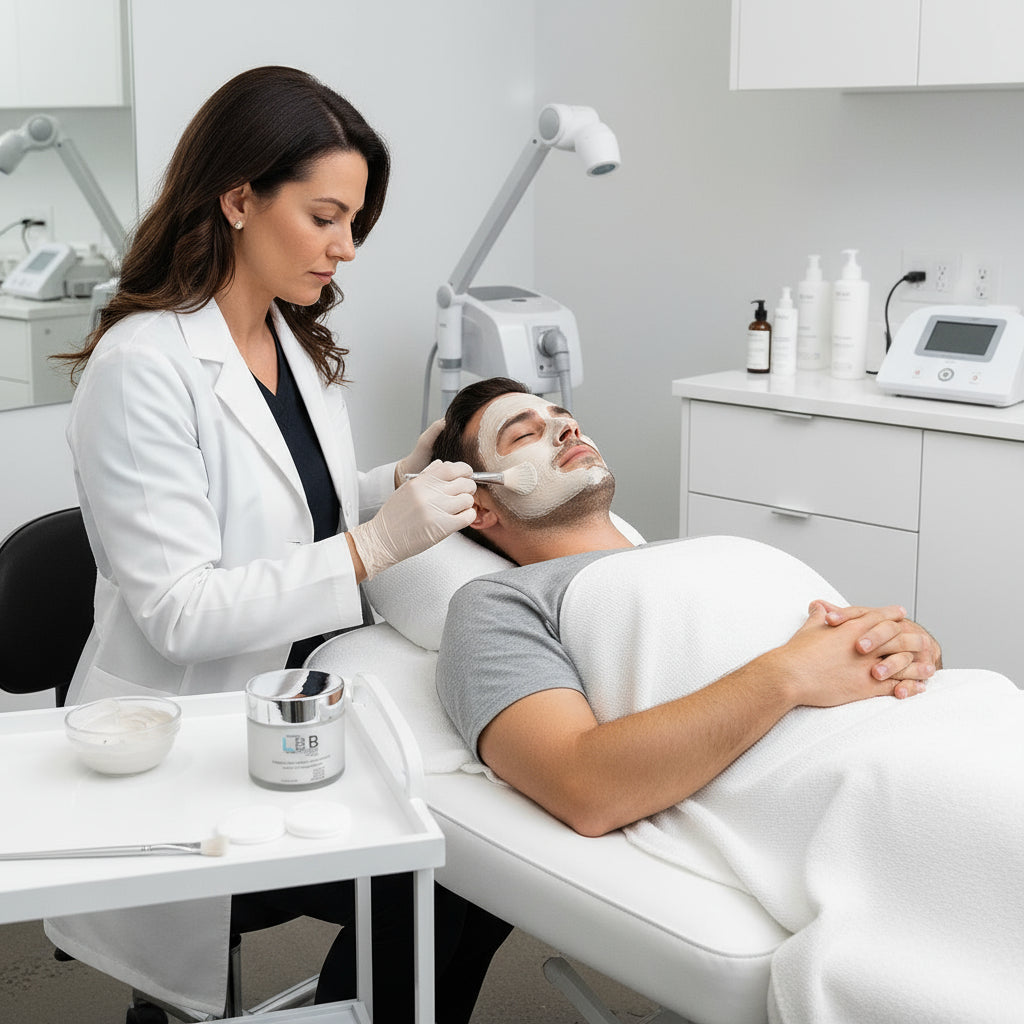 Skincare jar with LBB Skincare Labs branding on a white background