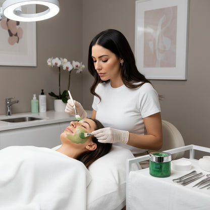 Green jar with black lid labeled 'LBB Skincare Labs' on a white background
