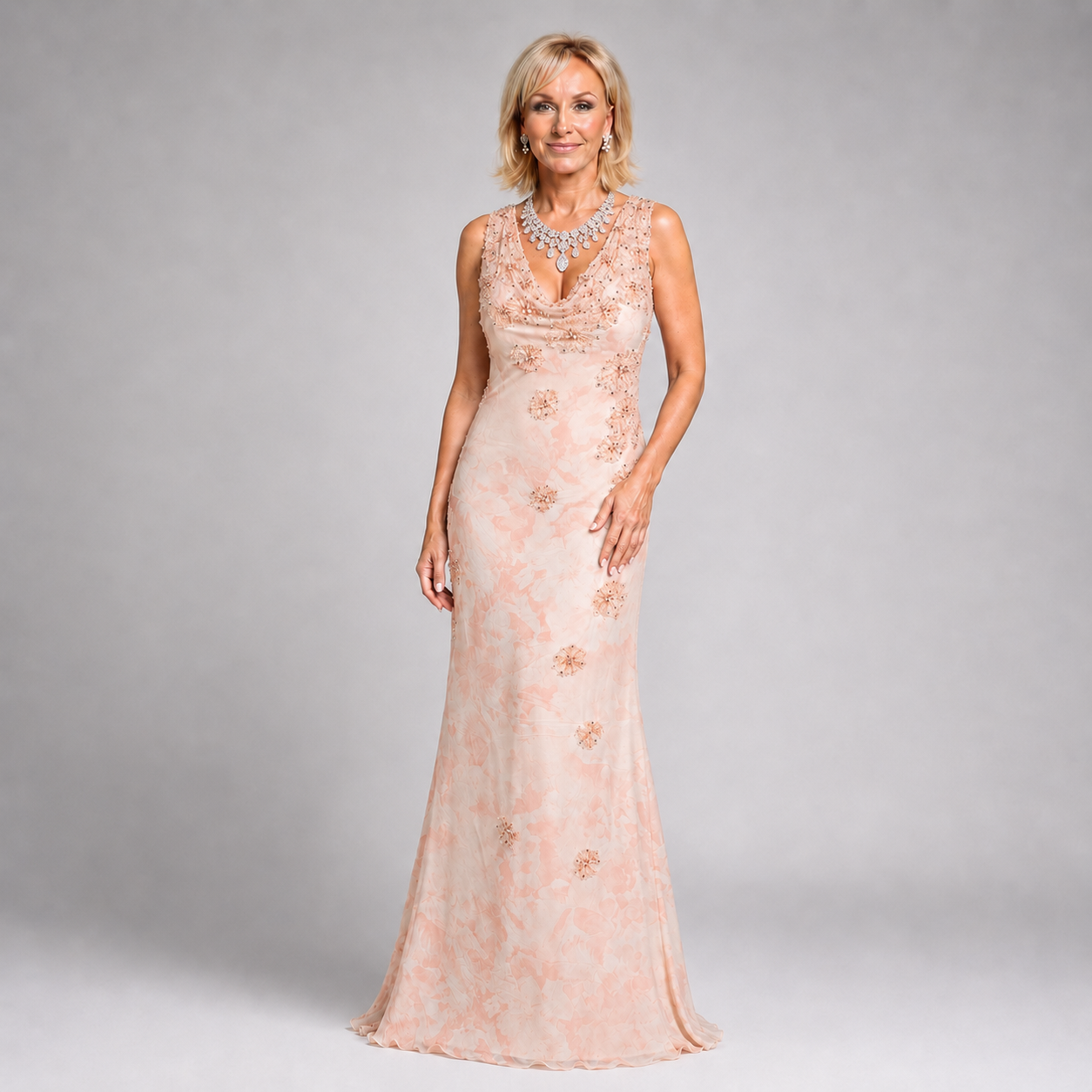 badgley mischka evening dresses NWT Blush Pink Embellished Silk Gown Size 14 | Pre-Loved 39.5 Beach Wedding Guest Dresses Womens Badgley Mischka Short Color:SkyBlue
