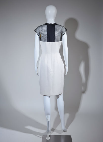 Loved By Lea: Lela Rose “Chalk” Linen Dress w/ Geometric Tulle Insets — Size 6 (A+ NWT)
