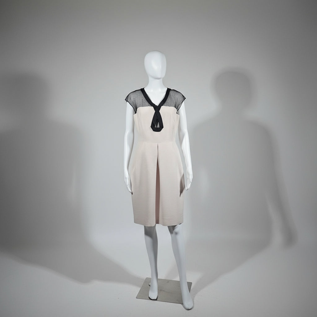 Loved By Lea: Lela Rose “Chalk” Linen Dress w/ Geometric Tulle Insets — Size 6 (A+ NWT)