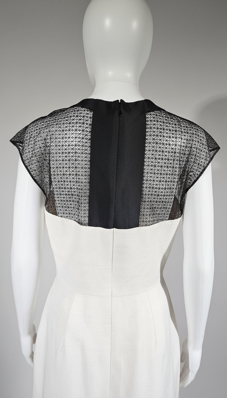 Loved By Lea: Lela Rose “Chalk” Linen Dress w/ Geometric Tulle Insets — Size 6 (A+ NWT)