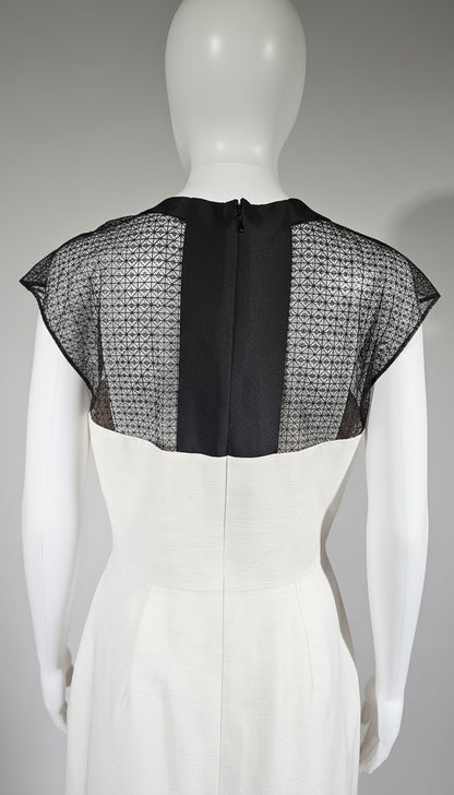 Loved By Lea: Lela Rose “Chalk” Linen Dress w/ Geometric Tulle Insets — Size 6 (A+ NWT)