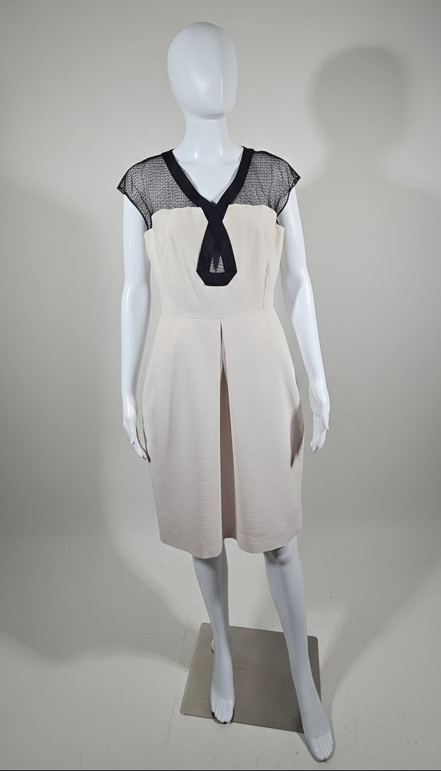 Loved By Lea: Lela Rose “Chalk” Linen Dress w/ Geometric Tulle Insets — Size 6 (A+ NWT)