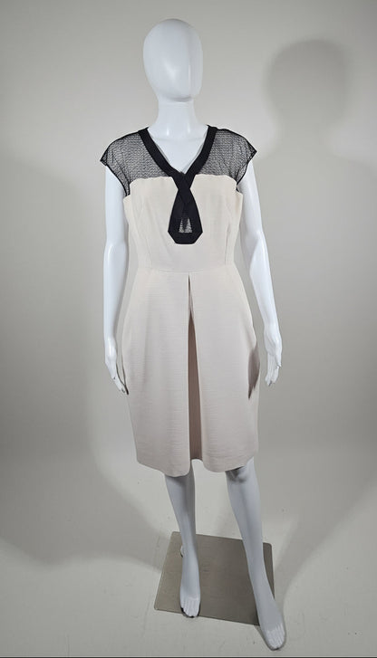 Loved By Lea: Lela Rose “Chalk” Linen Dress w/ Geometric Tulle Insets — Size 6 (A+ NWT)