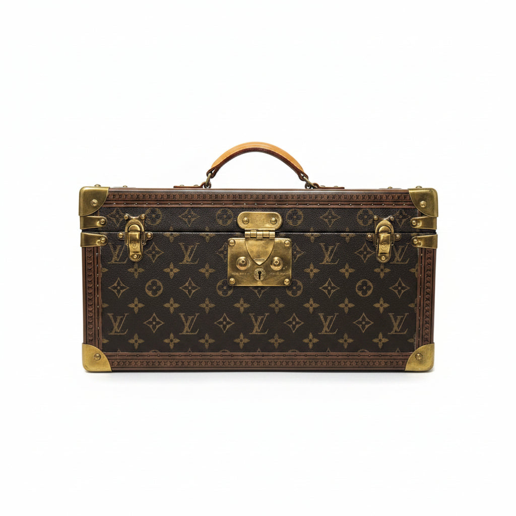 Louis Vuitton monogram suitcase on a white background