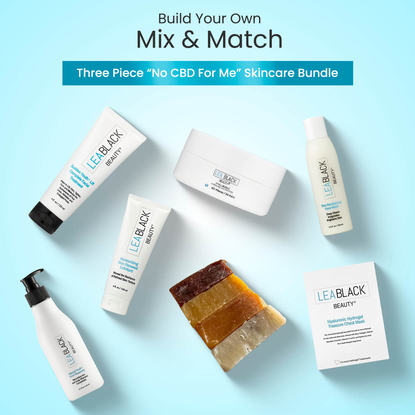 Lea Black Beauty® Mix & Match “No CBD For Me” Skincare Bundle — Choose Any 3 (CBD-Free)