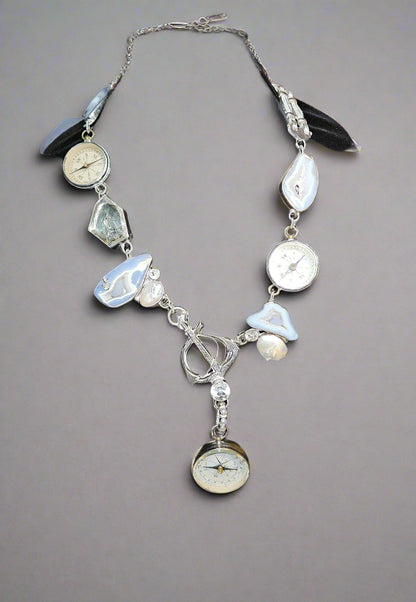 Loved By Lea Custom Nautical Compass & Anchor Statement Necklace – Blue Agate Accents | Neiman Marcus Exclusive