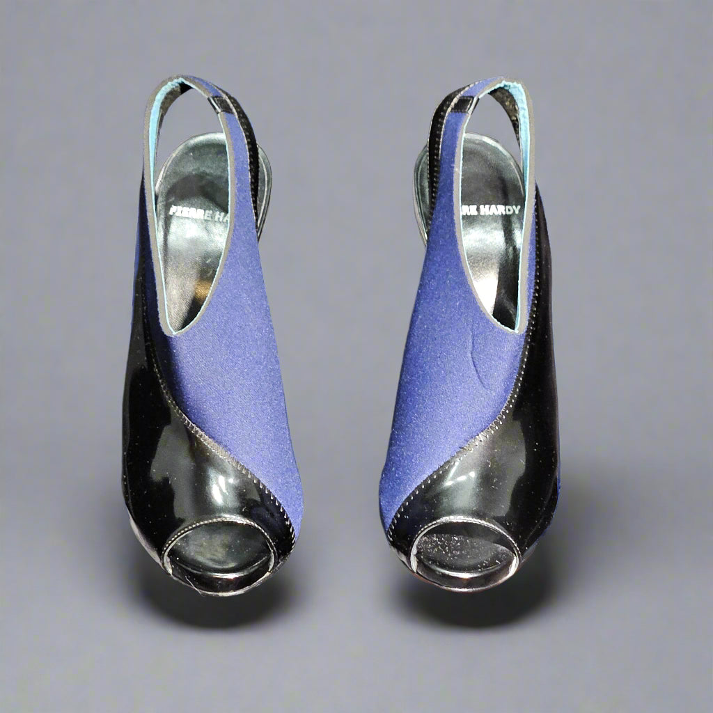 Loved By Lea: Pierre Hardy Neoprene & Patent Peep-Toe Slingback Heels — EU 40.5 (US 10.5), Blue/Black