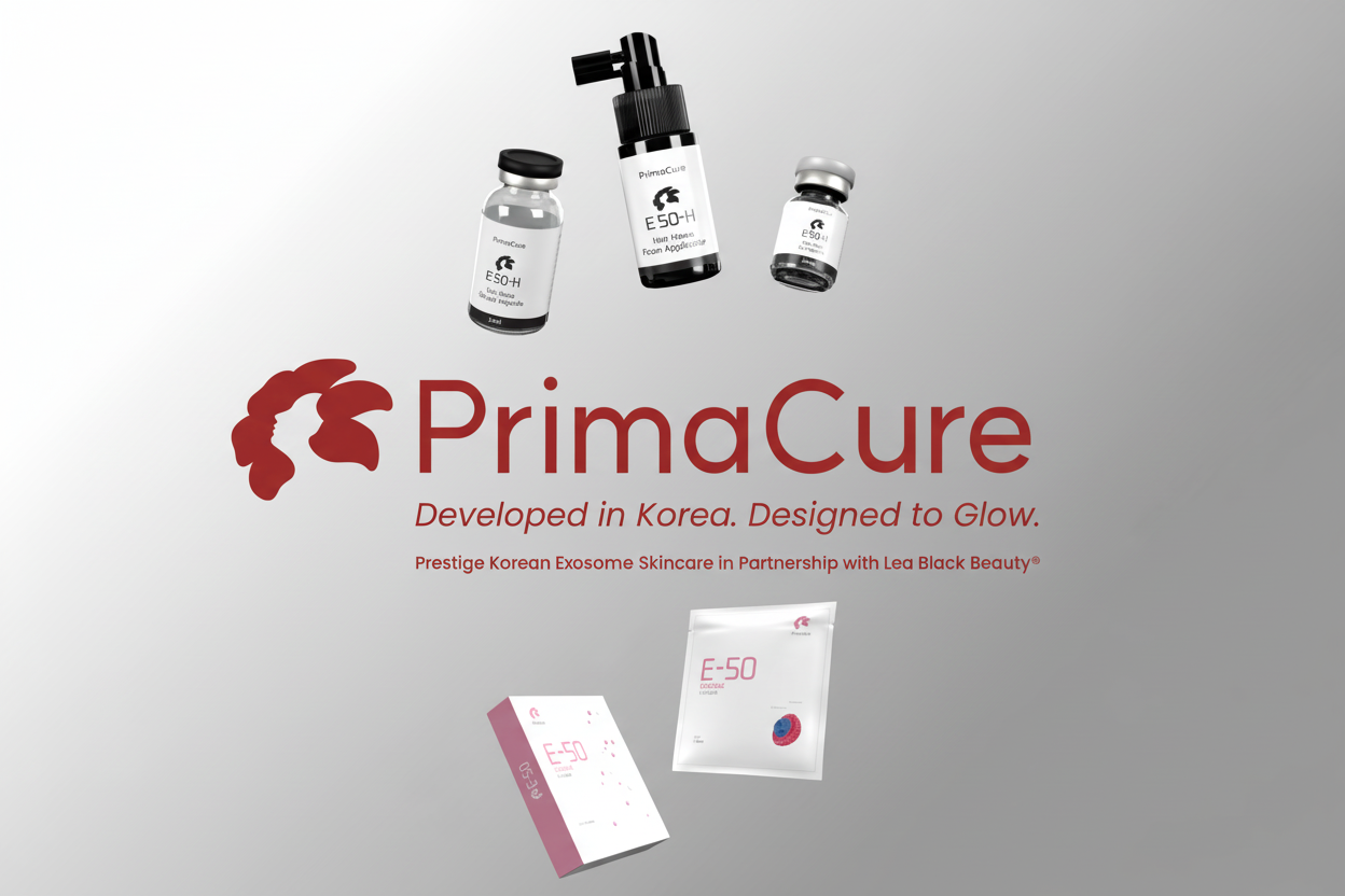 PrimaCure skincare products on a gray background with the brand logo.