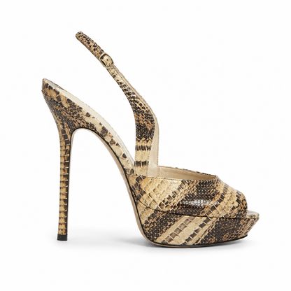 Sergio Rossi python snakeskin platform slingback pumps - sole view showing size 39 and Made in Italy stamp