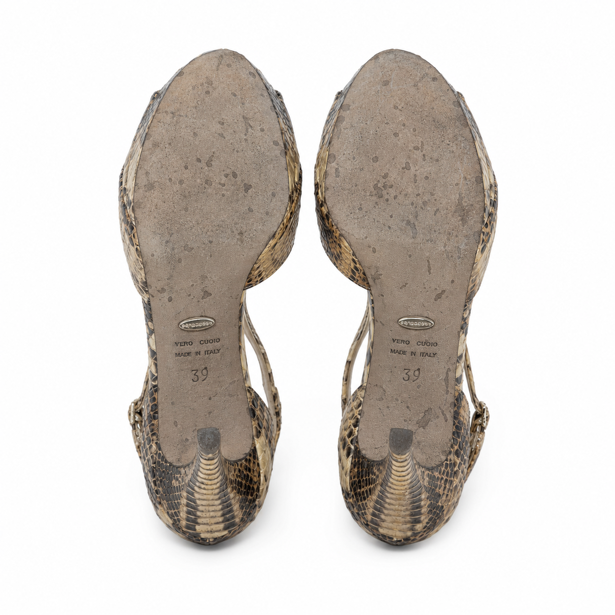 Sergio Rossi python snakeskin platform slingback pumps - top view pair with dust bag