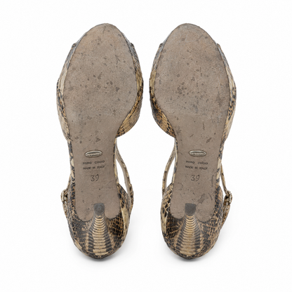 Sergio Rossi python snakeskin platform slingback pumps - top view pair with dust bag