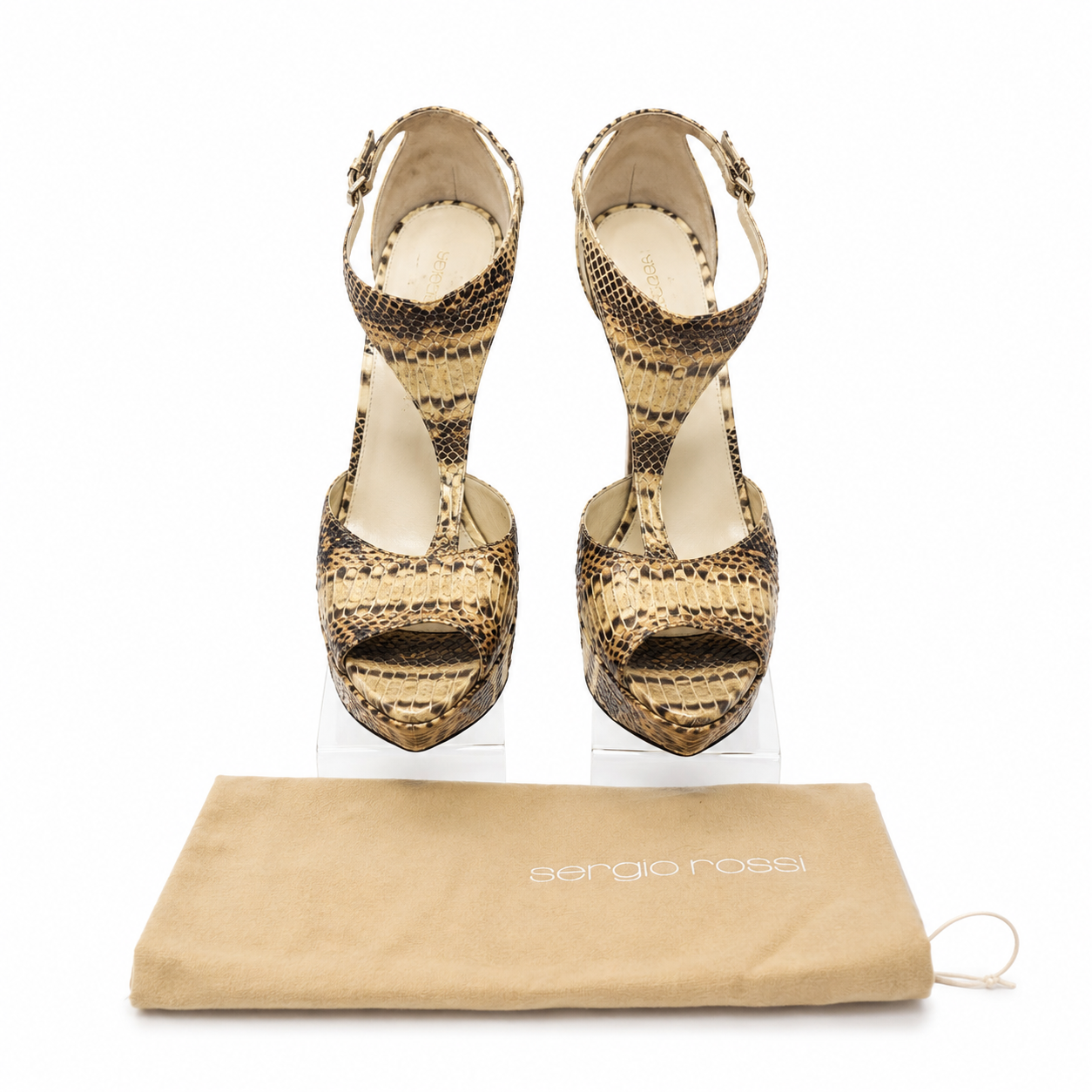 Sergio Rossi python snakeskin platform slingback pumps with original dust bag