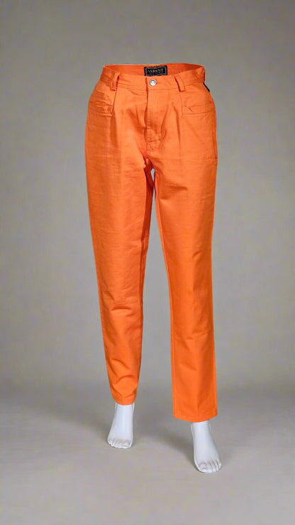 Orange pants on a neutral background