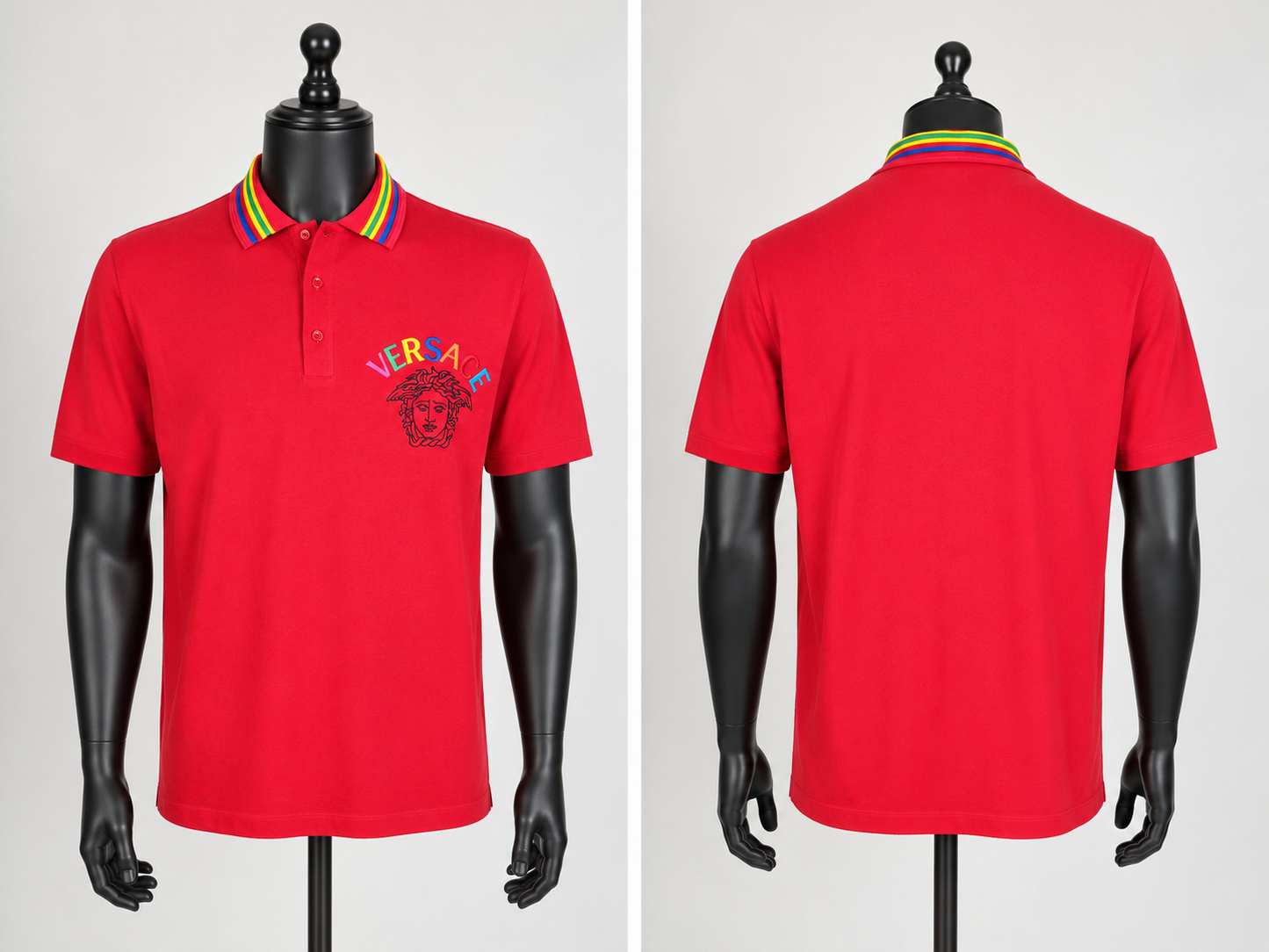 Versace Red Rainbow Stripe Polo Shirt | Men's 2XL | Like New | Loved By Lea