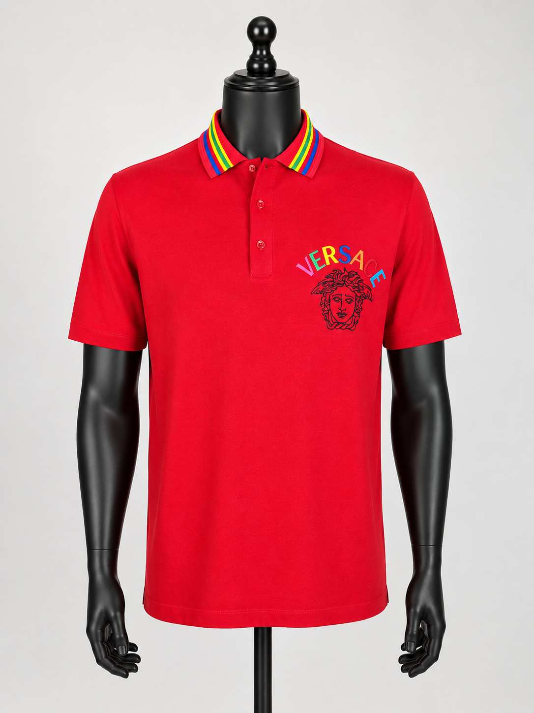 Versace Red Rainbow Stripe Polo Shirt | Men's 2XL | Like New | Loved By Lea