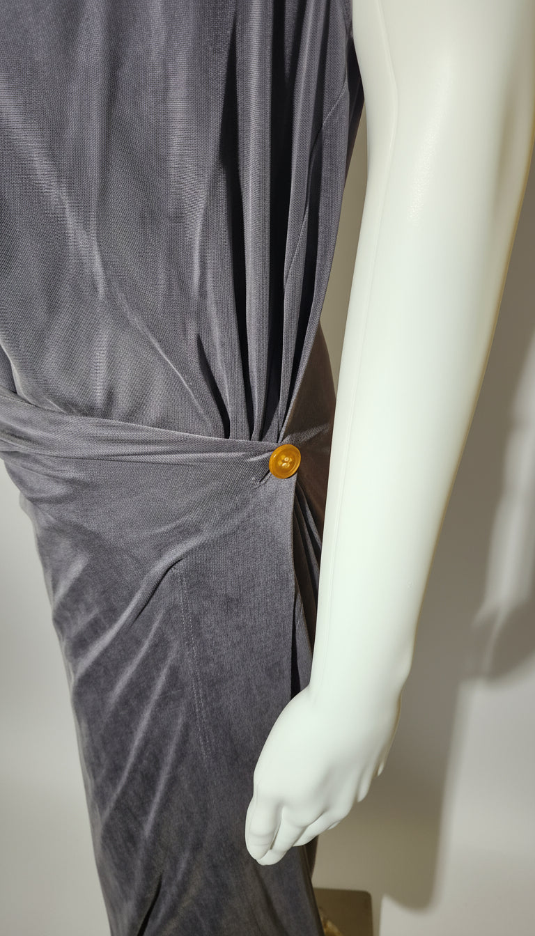 Loved By Lea: Vivienne Westwood Red Label Draped Jersey Midi Dress in Charcoal Grey (NWT, Size M)