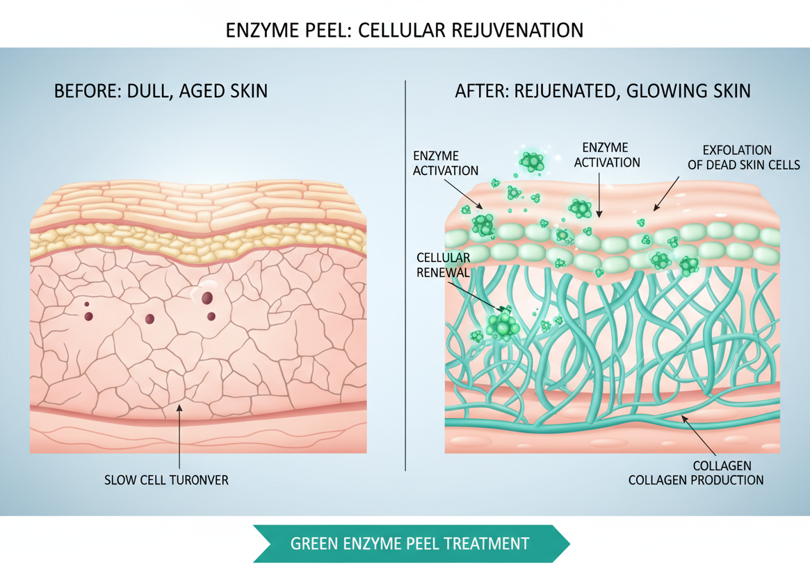 a green enzyme chemical peel science slide showing how it rejuvenates the skin on the face