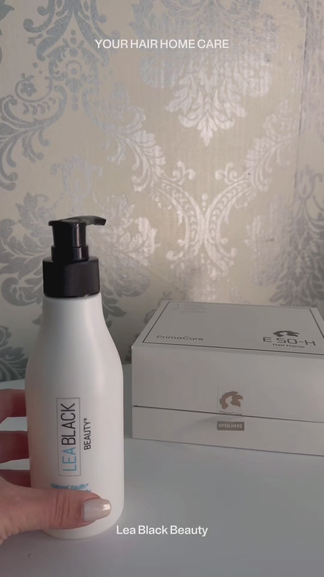 Jessica  shampooing her hair, preparing PrimaCure E-50H salmon exosome serum and applying it directly to her scalp.