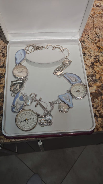 Loved By Lea Custom Nautical Compass & Anchor Statement Necklace – Blue Agate Accents | Neiman Marcus Exclusive