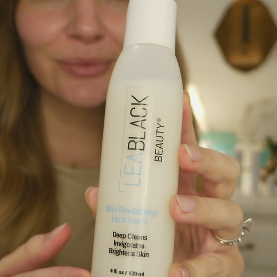Leslie washing, rinsing and drying her face with Lea Black Beauty Skin Revitalizing Daily Face Wash.