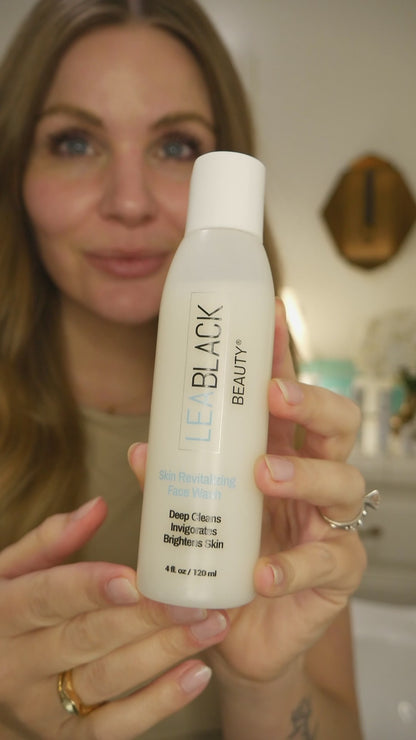 Leslie washing, rinsing and drying her face with Lea Black Beauty Skin Revitalizing Daily Face Wash.